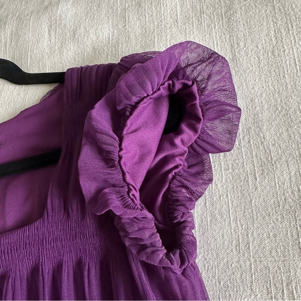 Chadwicks Womens Purple Mesh Overlay 3D Textured Smocked Top Sz S Corpcore Chic - Picture 5 of 11